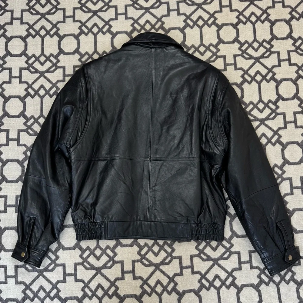London Fog Black Genuine Leather Bomber Jacket Sz S - Picture 4 of 15